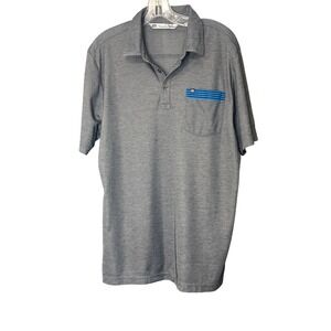 Travis Mathew‎ Golf Polo Shirt Striped Pocket Short Sleeve Gray Mens M